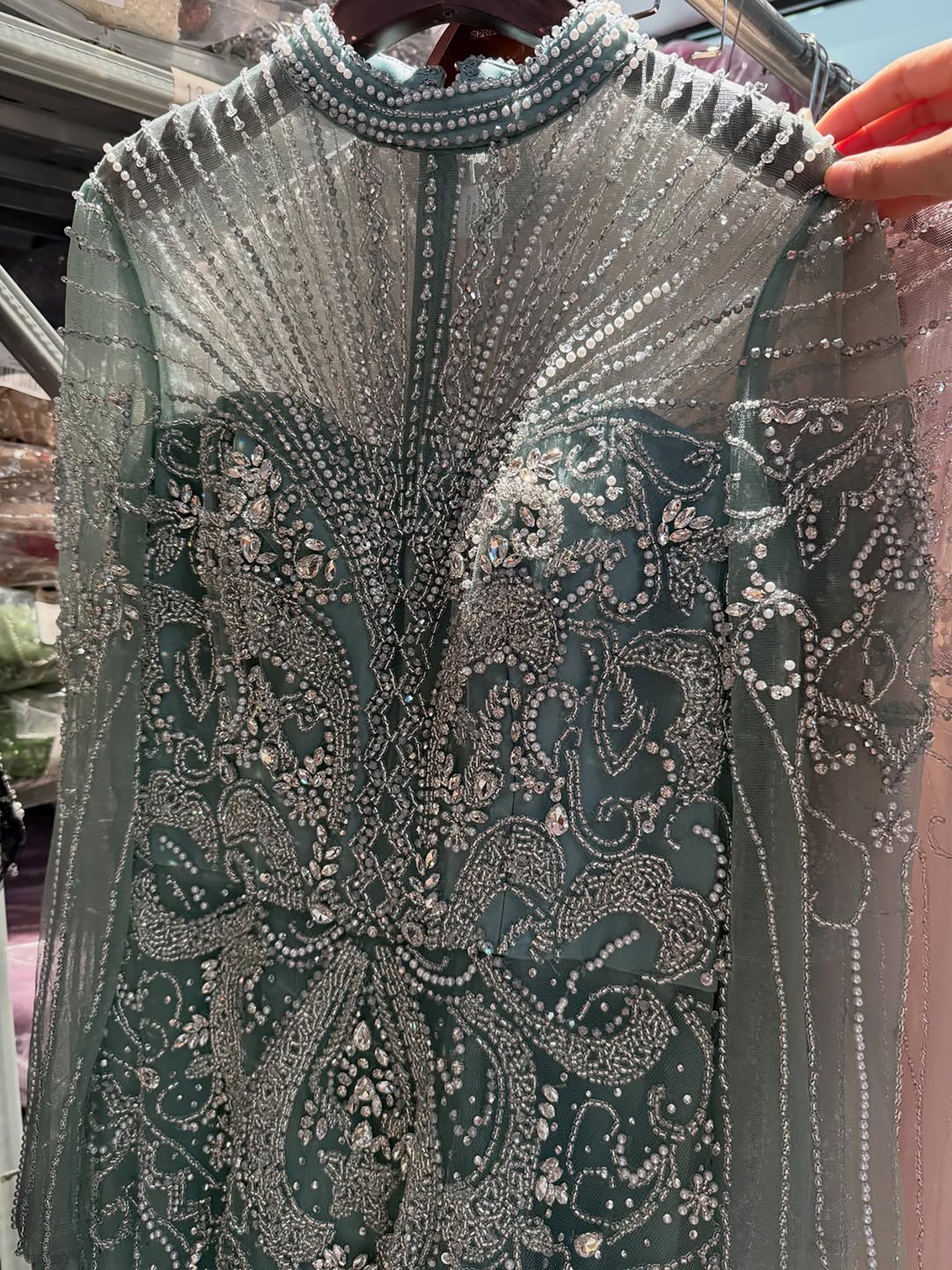 Luxury Turquoise Crystal Beaded Evening Dress LA73752
