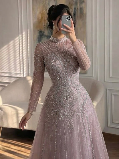 Luxury Turquoise Crystal Beaded Evening Dress LA73752