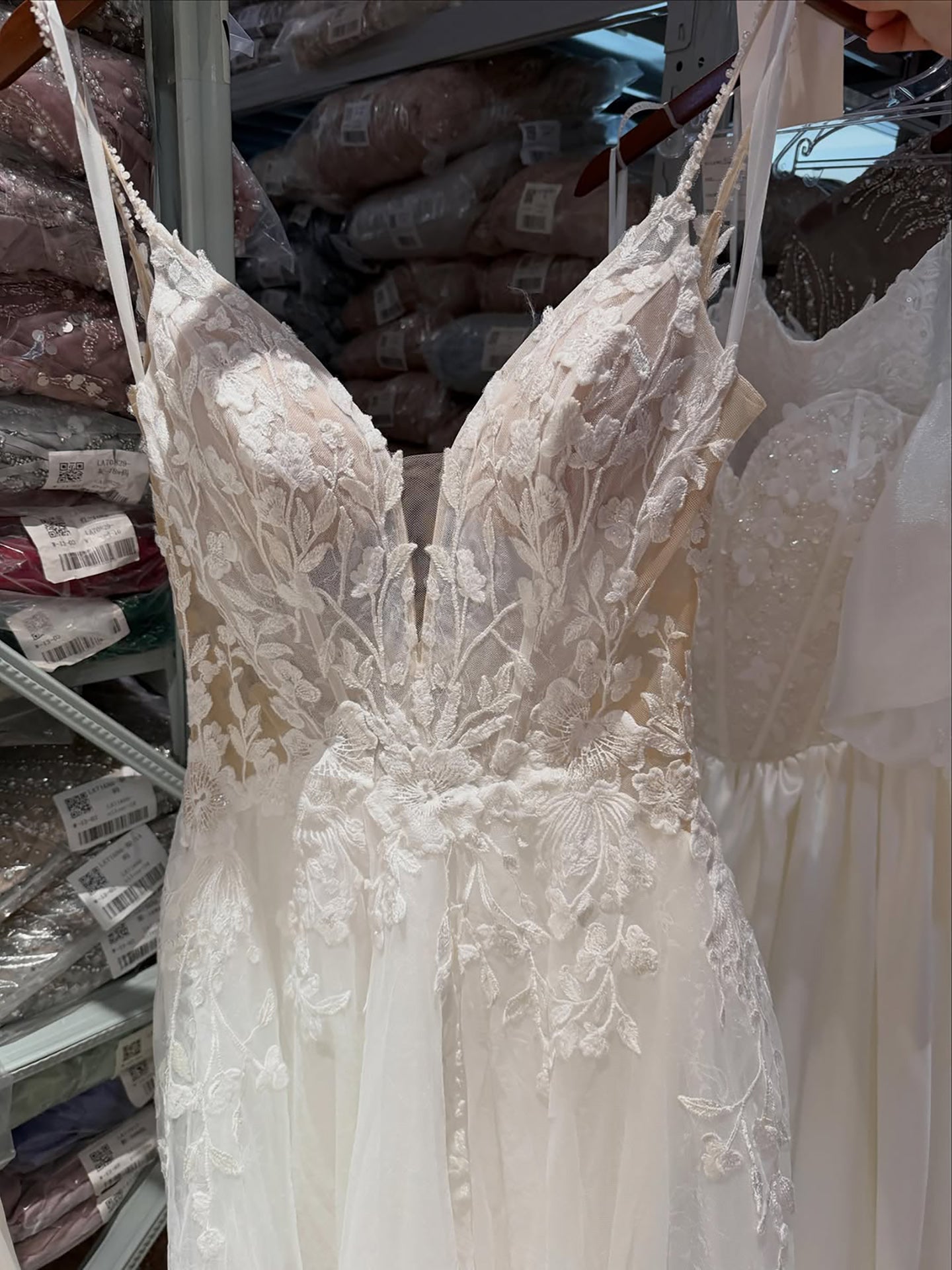 Luxury White Spaghetti Strap Floral Lace A Line Dress LA73767