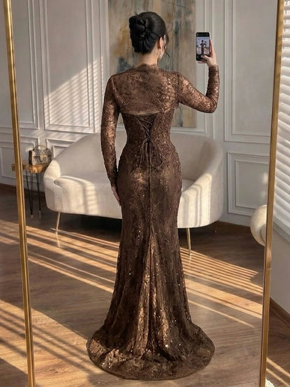 Luxury Blue Lace Beaded Mermaid Gown LA73769