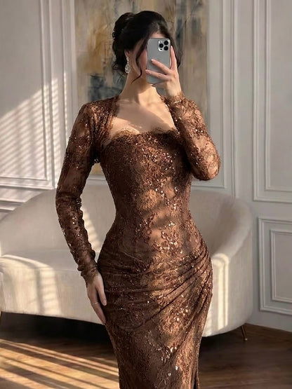 Luxury Blue Lace Beaded Mermaid Gown LA73769