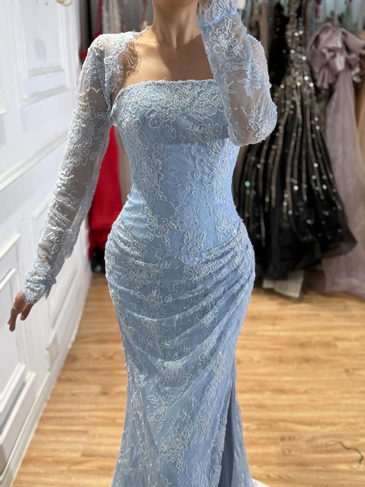Luxury Blue Lace Beaded Mermaid Gown LA73769