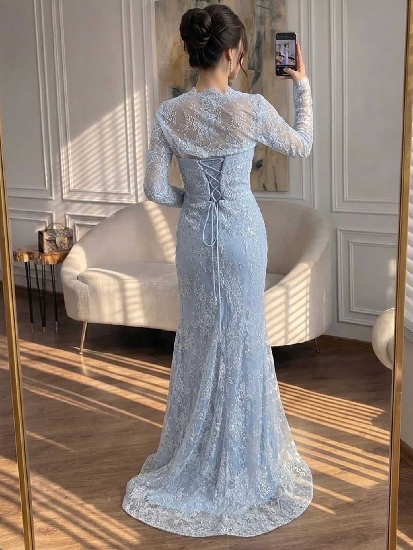 Luxury Blue Lace Beaded Mermaid Gown LA73769