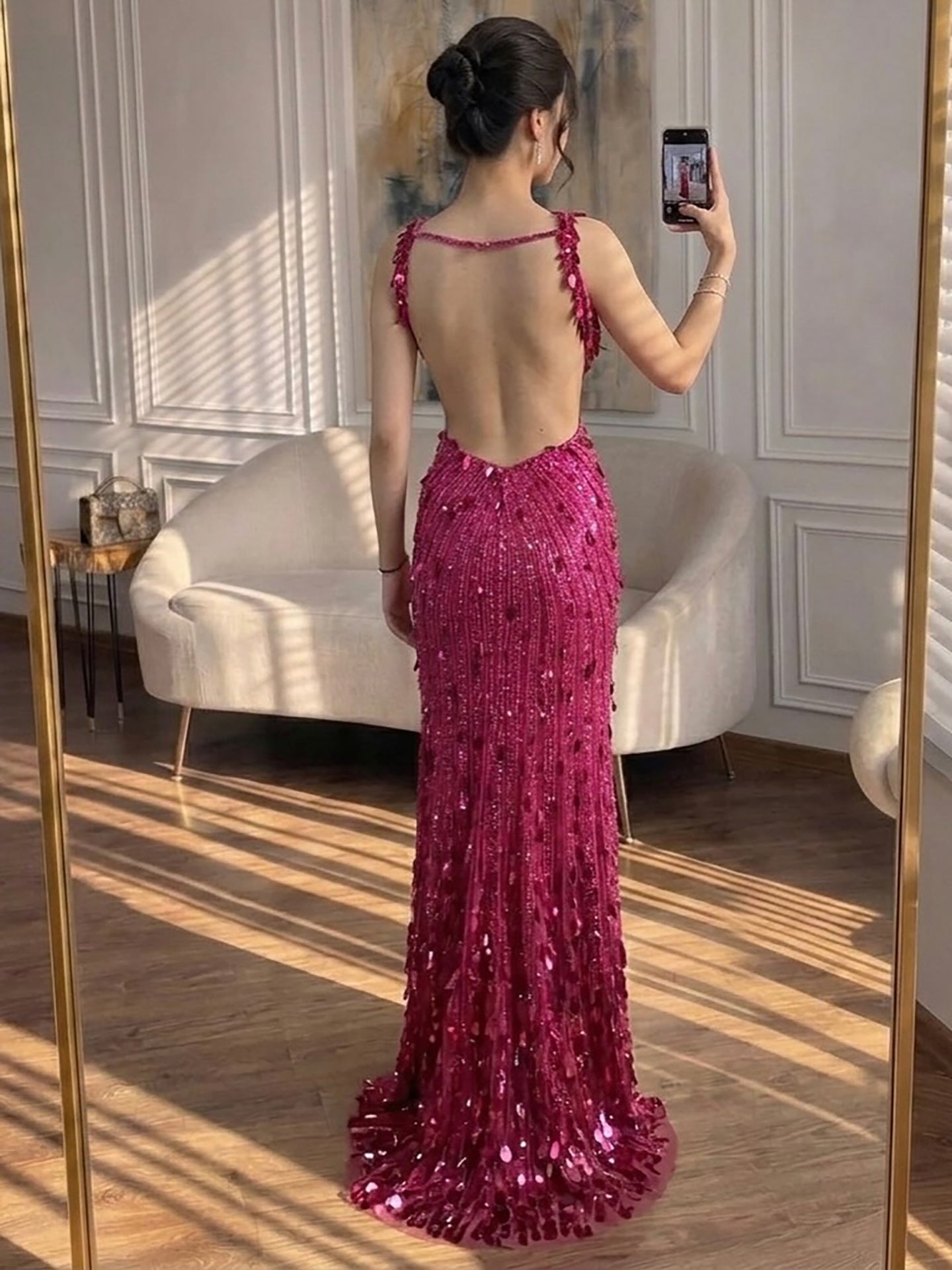 Luxury Blue V Neck Cutout Beaded Mermaid Evening Dress LA73773