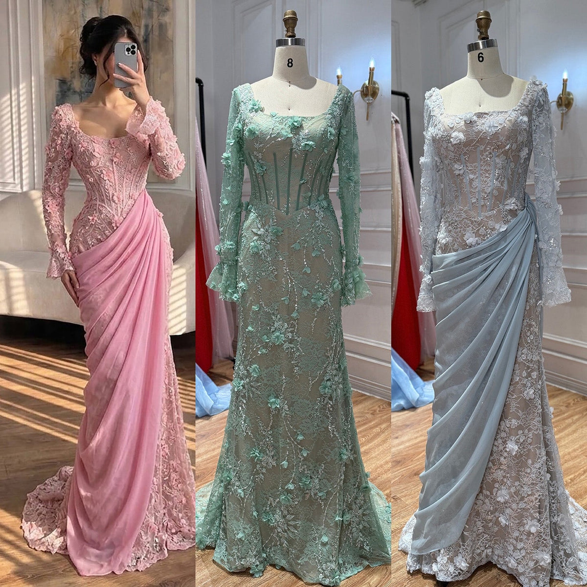 Luxury Pink 3D Floral Beaded Mermaid Gown LA73774