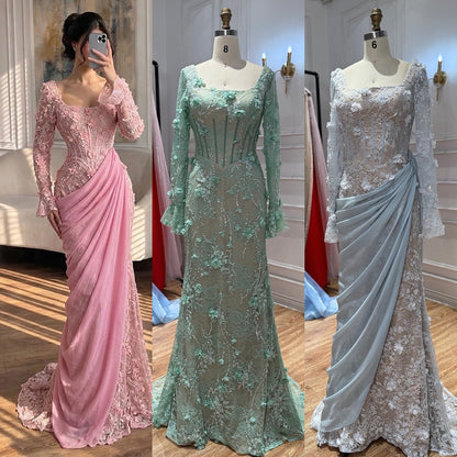 Luxury Pink 3D Floral Beaded Mermaid Gown LA73774