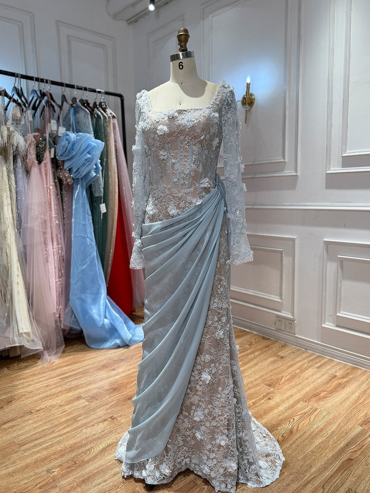 Luxury Pink 3D Floral Beaded Mermaid Gown LA73774