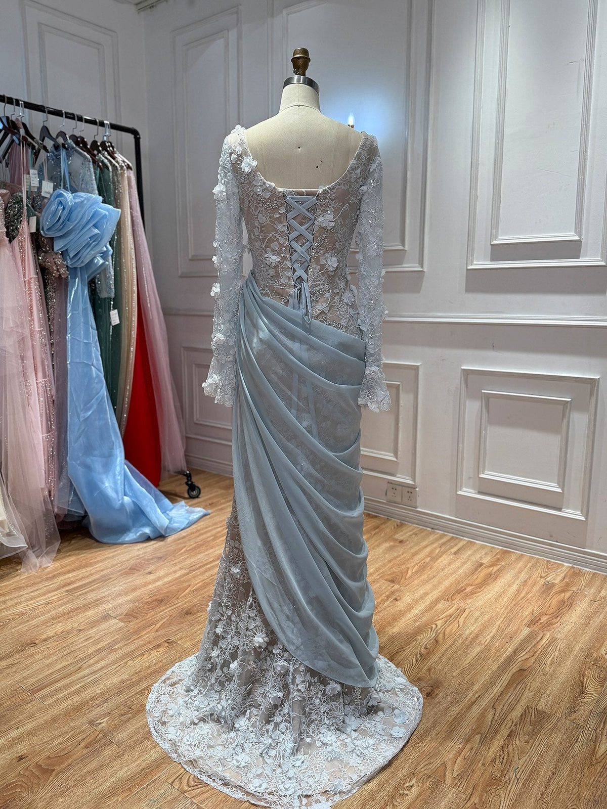 Luxury Pink 3D Floral Beaded Mermaid Gown LA73774