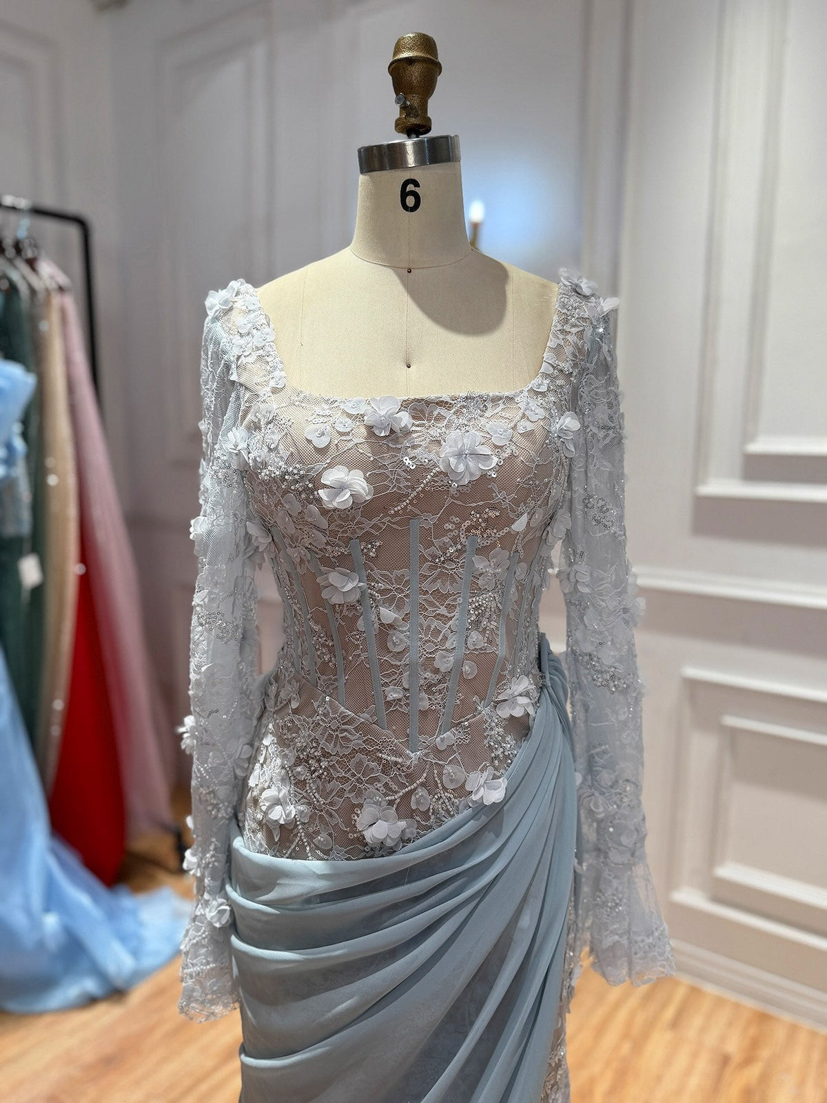 Luxury Pink 3D Floral Beaded Mermaid Gown LA73774
