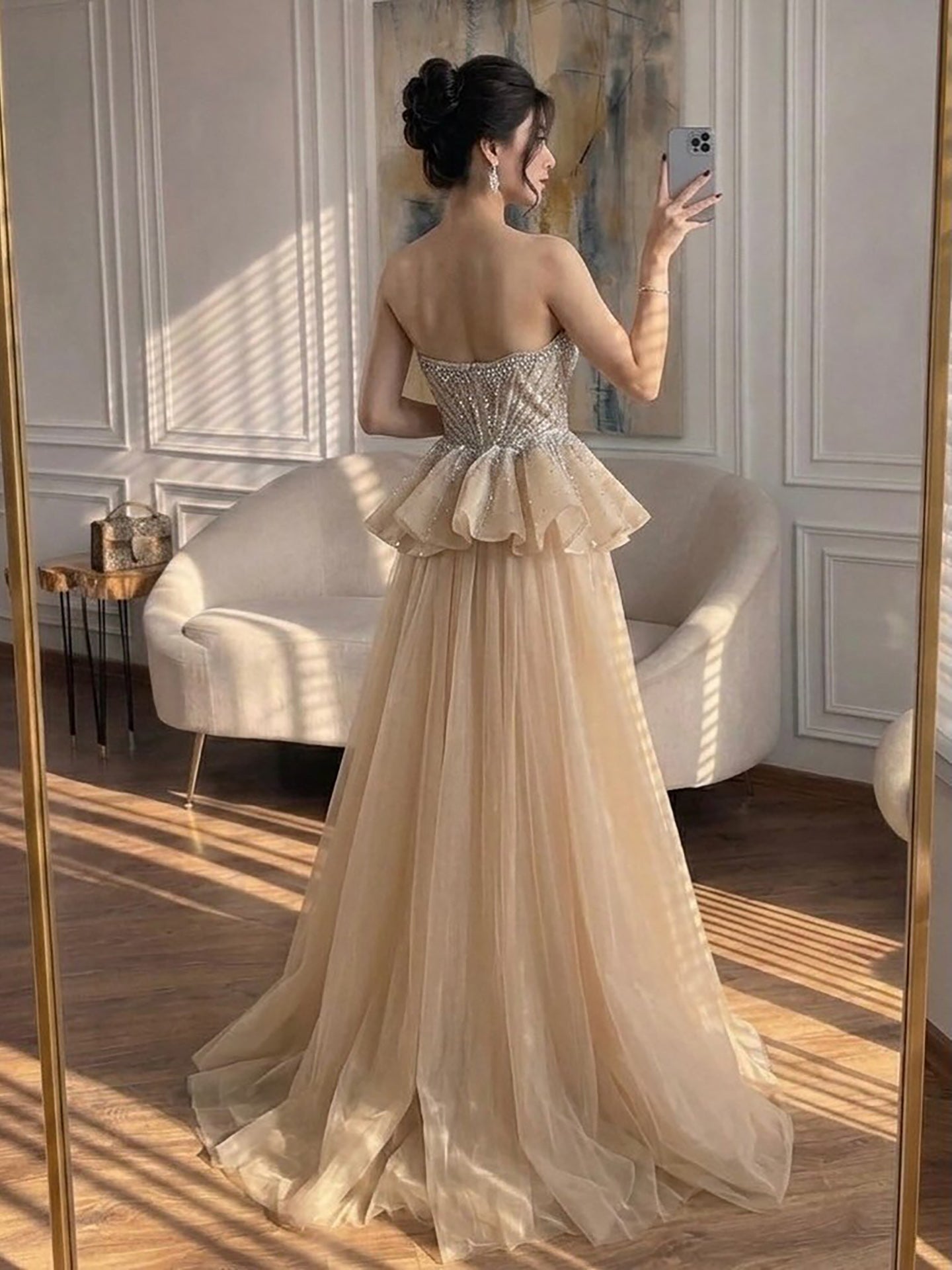 Luxury Nude Crystal Beaded Mermaid Dress with Overskirt LA73786