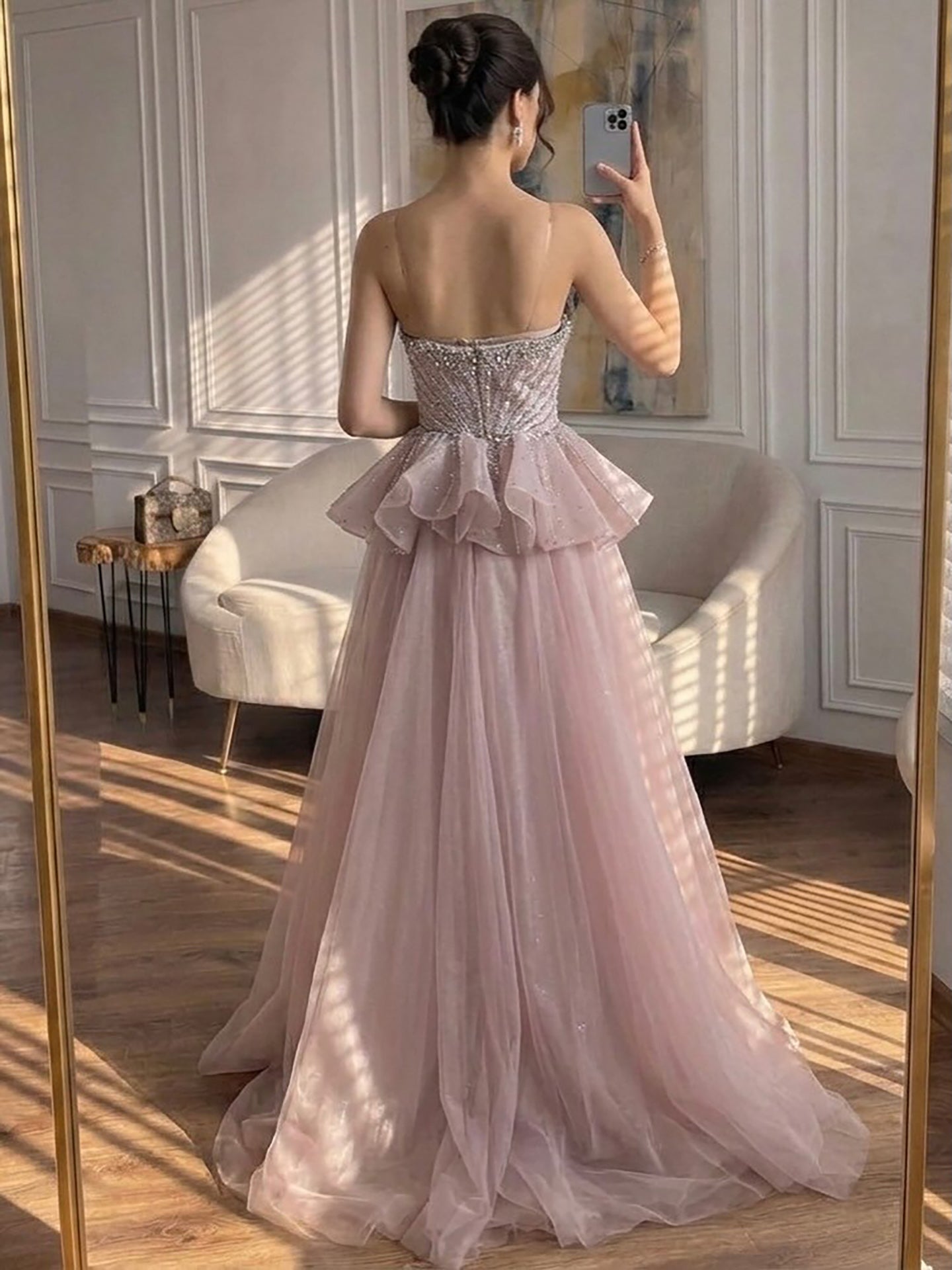 Luxury Nude Crystal Beaded Mermaid Dress with Overskirt LA73786