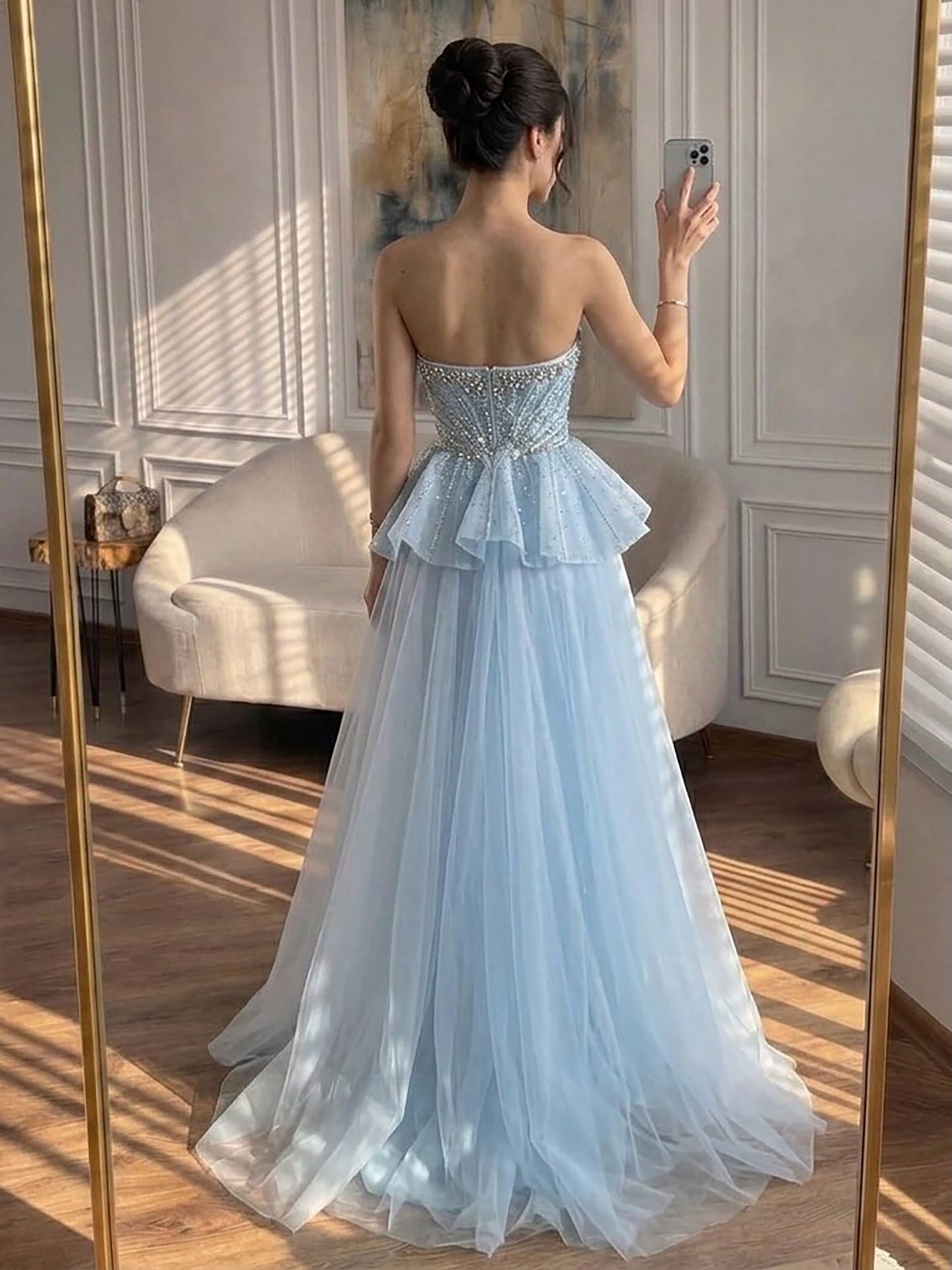 Luxury Nude Crystal Beaded Mermaid Dress with Overskirt LA73786