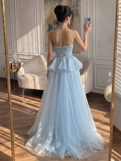 Luxury Nude Crystal Beaded Mermaid Dress with Overskirt LA73786