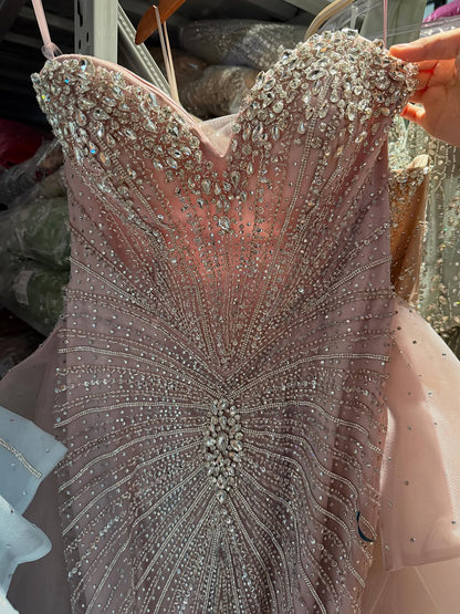 Luxury Nude Crystal Beaded Mermaid Dress with Overskirt LA73786