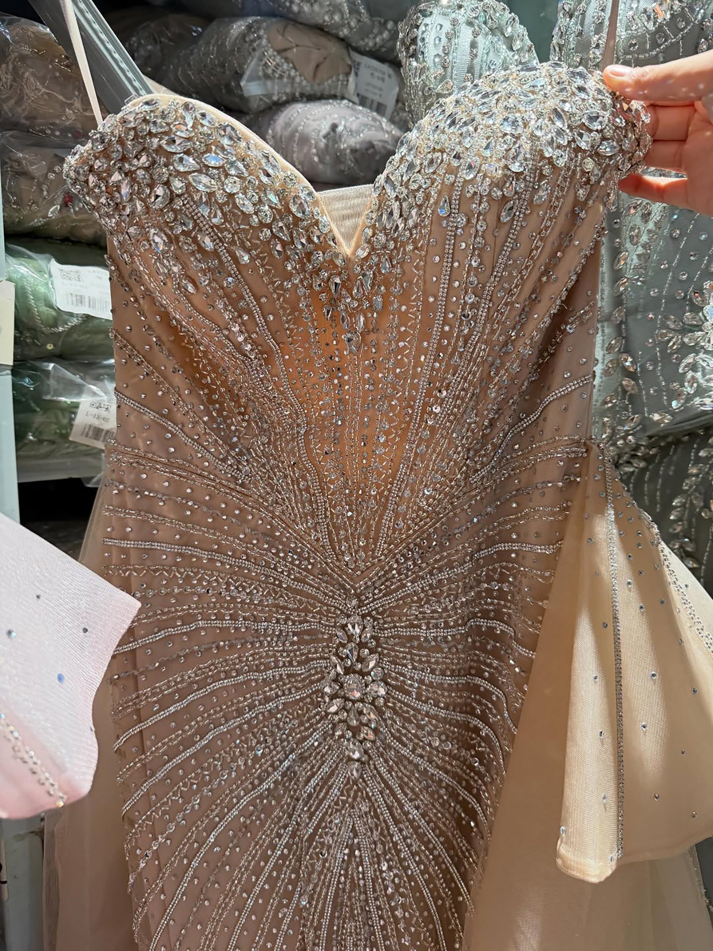 Luxury Nude Crystal Beaded Mermaid Dress with Overskirt LA73786