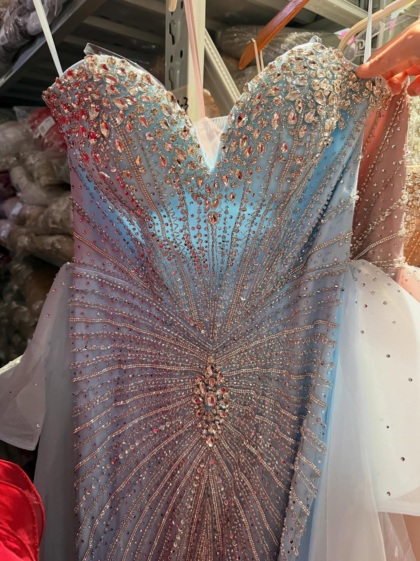 Luxury Nude Crystal Beaded Mermaid Dress with Overskirt LA73786