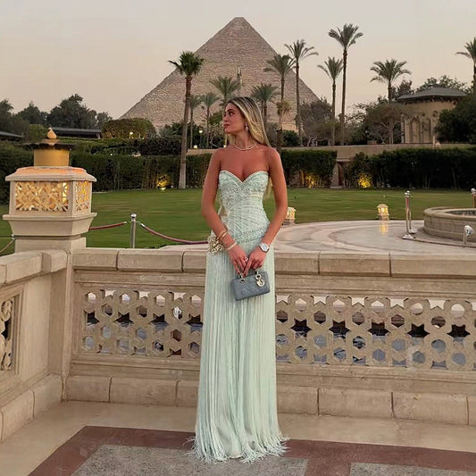 Luxury Tiffany  Sweetheart Beaded Fringe Evening Dress LA73800