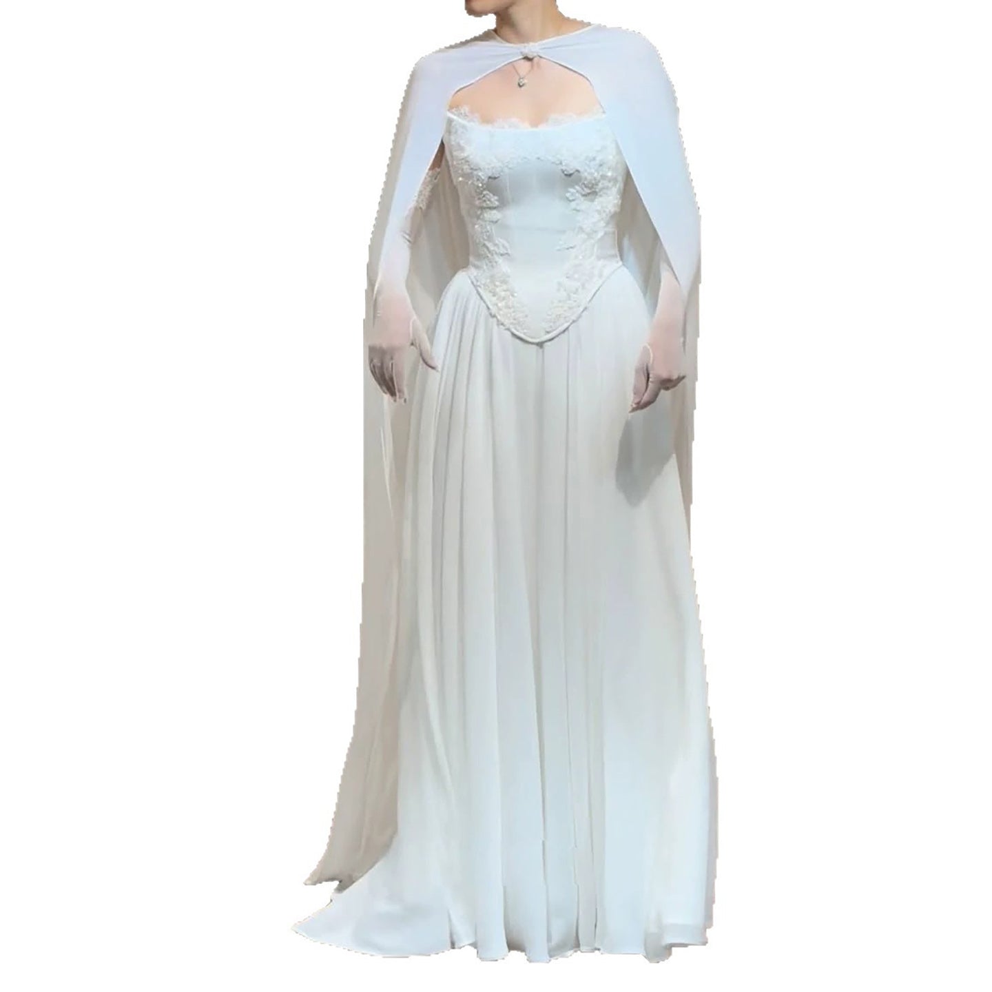 Luxury White Strapless Satin Corset Wedding Gown with Cape LA73813