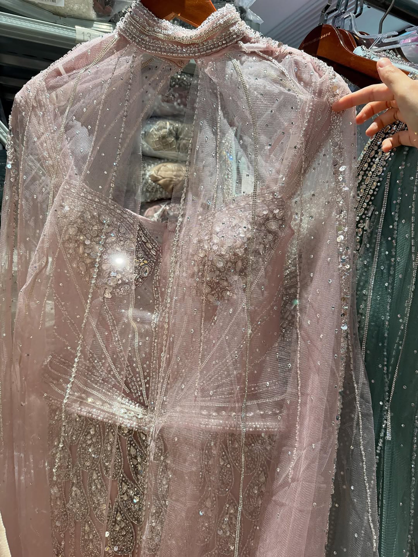 Luxury Nude Crystal Beaded Mermaid Gown with High Neck Cape LA73816