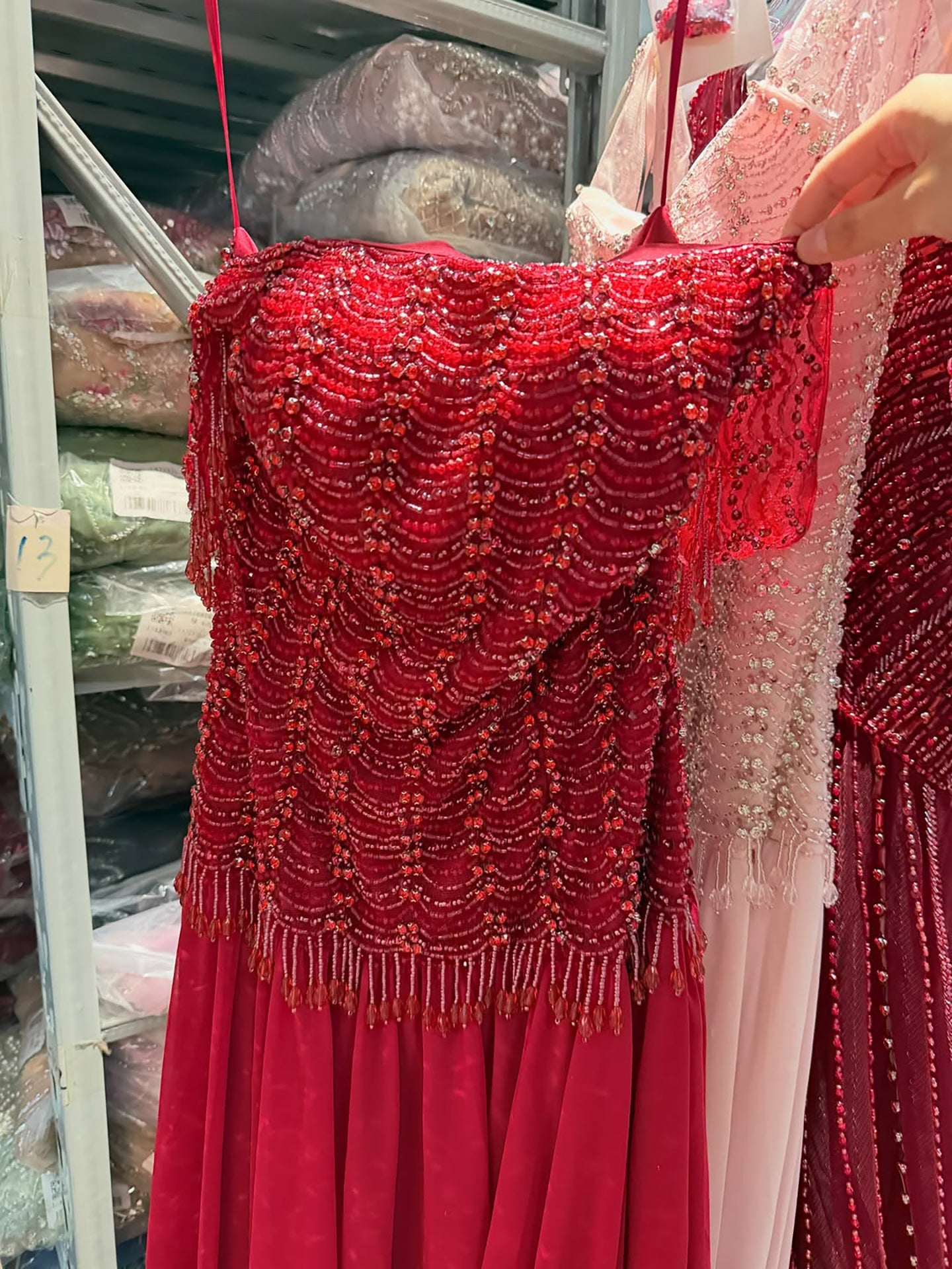 Luxury Pink Off The Shoulder Beaded Tassel Lace Up A Line Dress LA73842