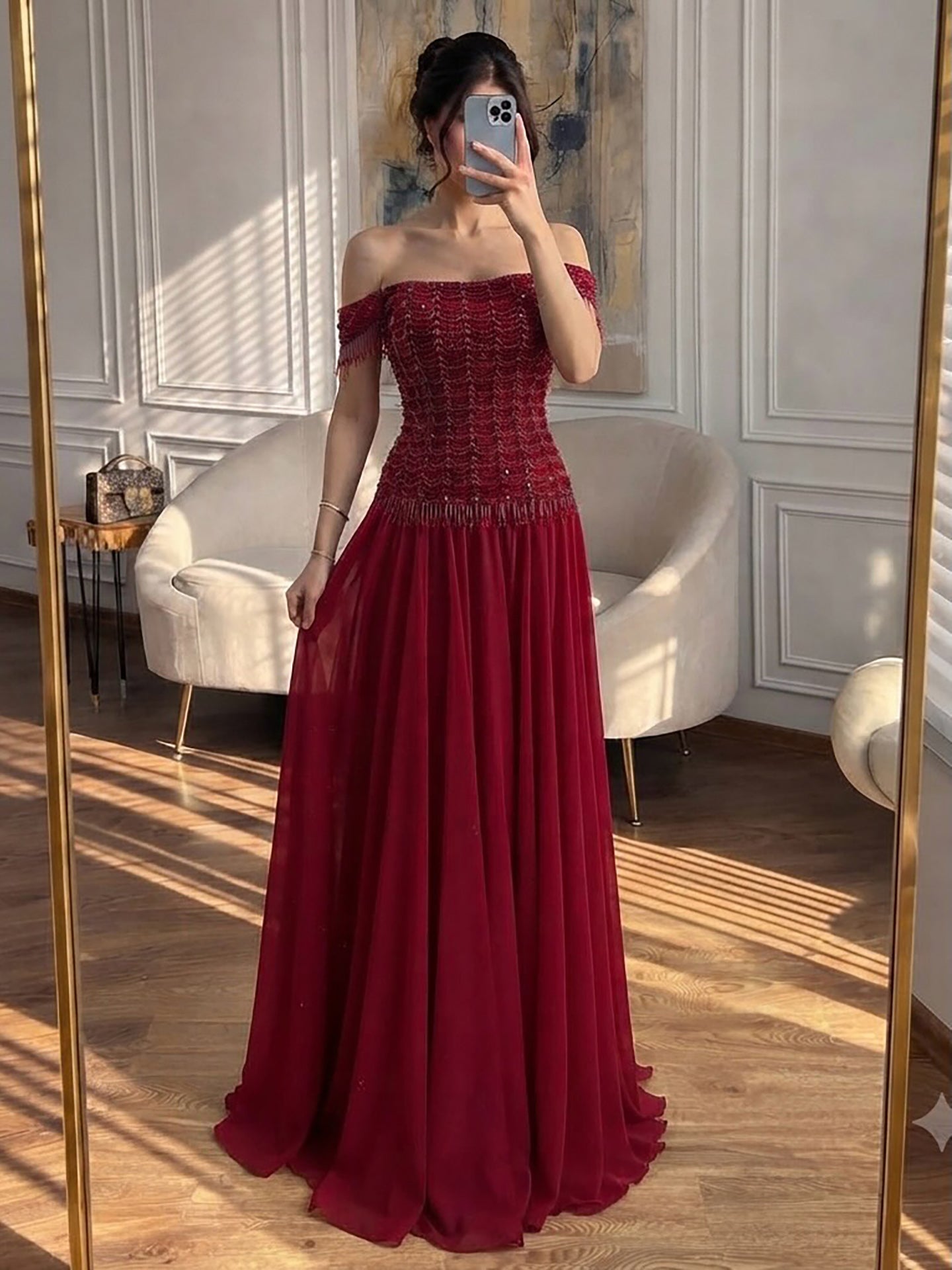 Luxury Pink Off The Shoulder Beaded Tassel Lace Up A Line Dress LA73842