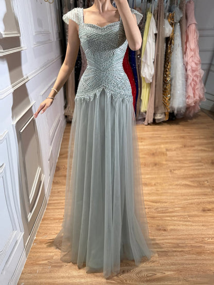 Luxury Pink Beaded Cap Sleeve Lace Up A-Line Dress LA73844