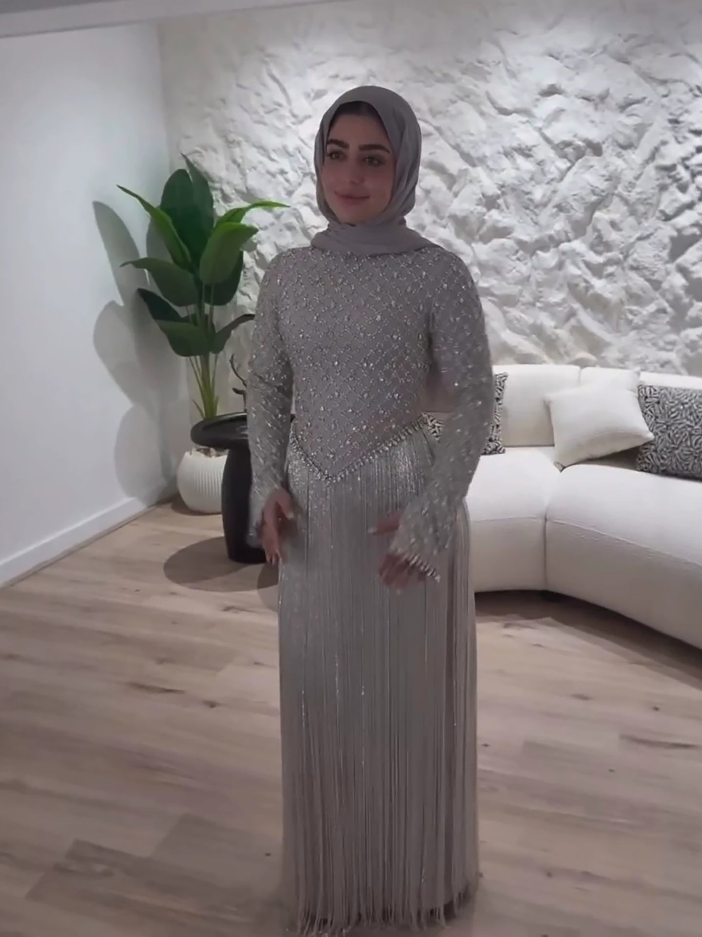 Luxury Silver High Neck Crystal Beaded Fringe Evening Dress LA73879