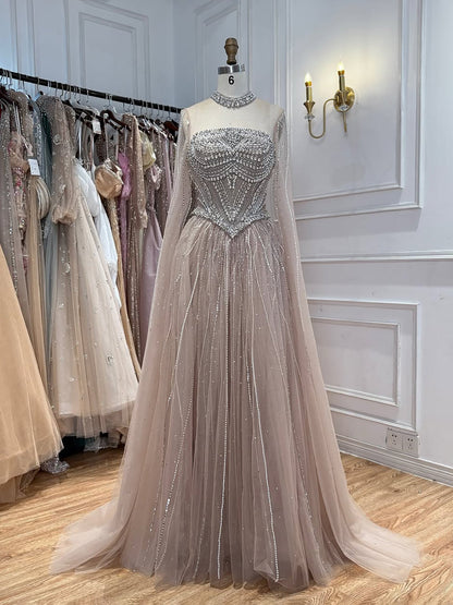 Luxury Pink High Neck Crystal Beaded A Line Evening Dress LA73885