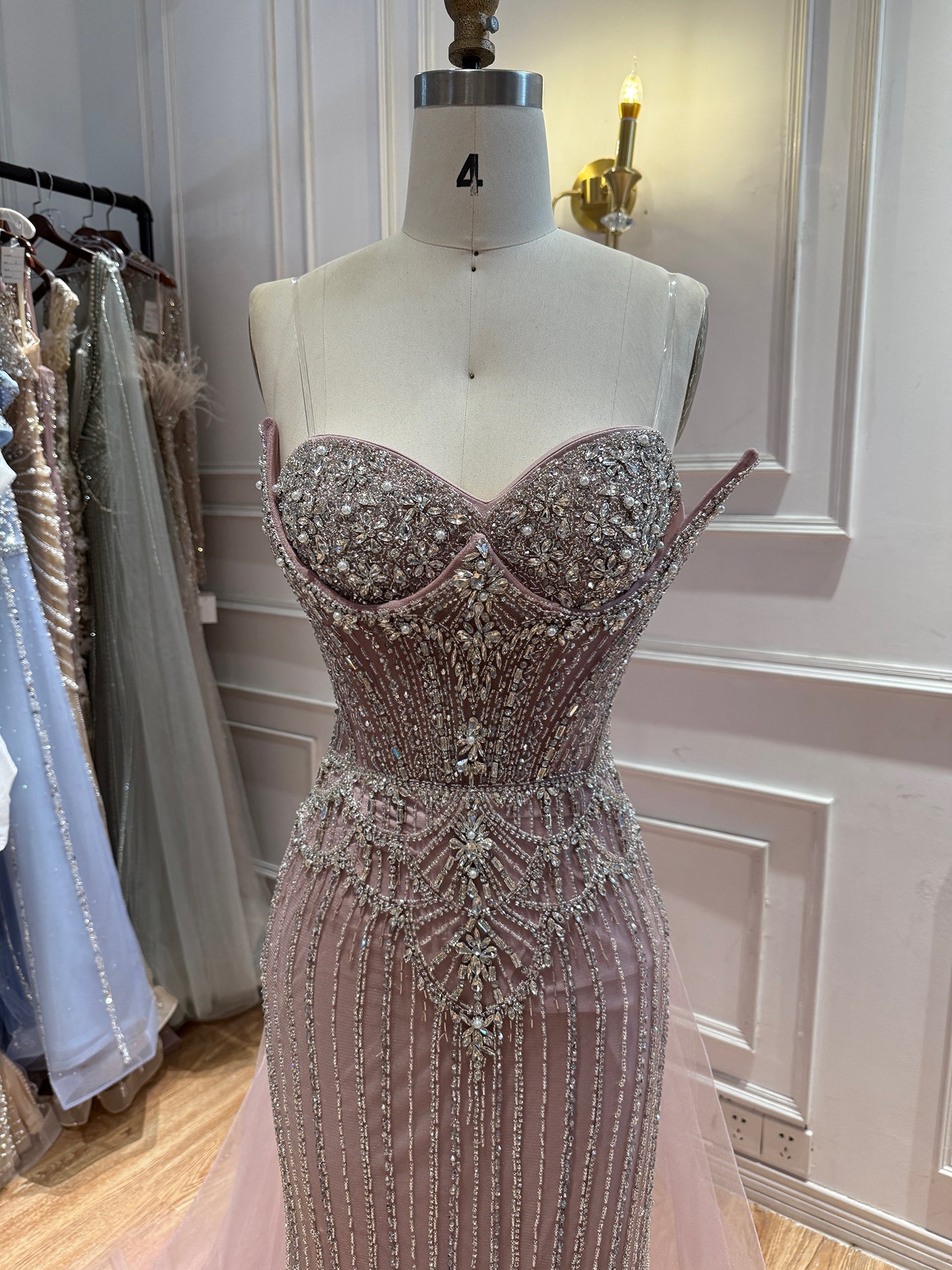 Luxury Nude Crystal Beaded Mermaid Dress With Overskirt LA73891