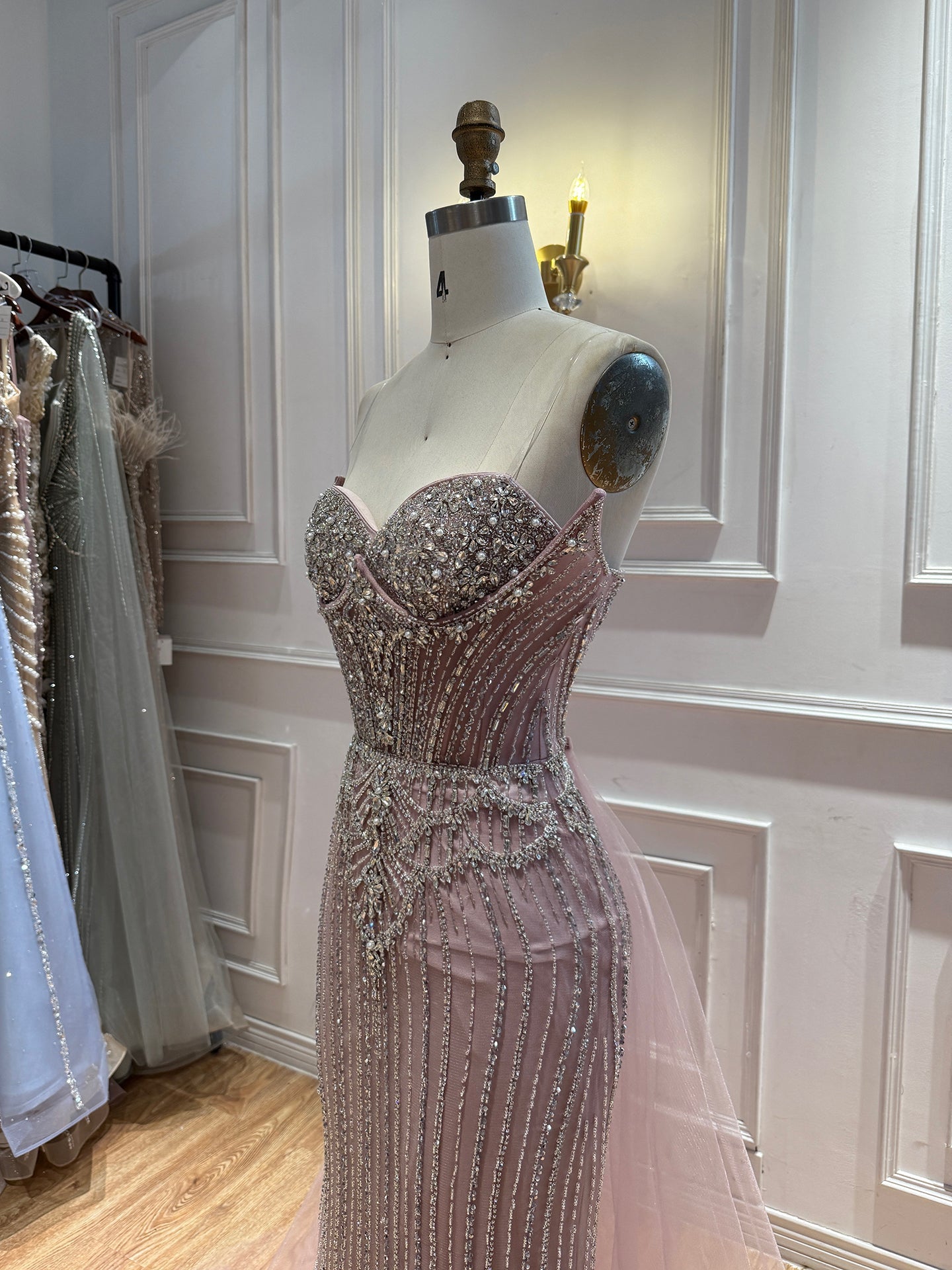 Luxury Nude Crystal Beaded Mermaid Dress With Overskirt LA73891