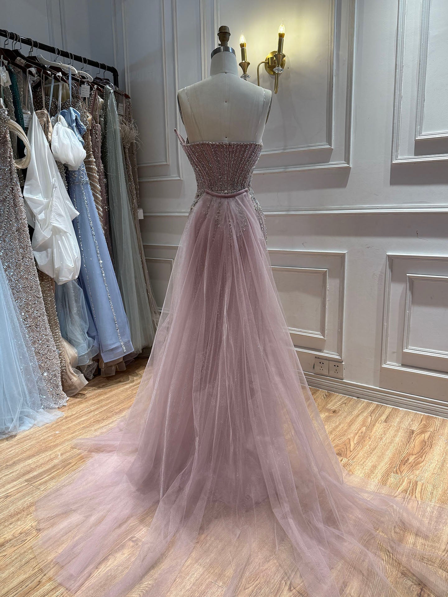 Luxury Nude Crystal Beaded Mermaid Dress With Overskirt LA73891