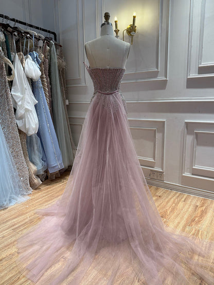Luxury Nude Crystal Beaded Mermaid Dress With Overskirt LA73891