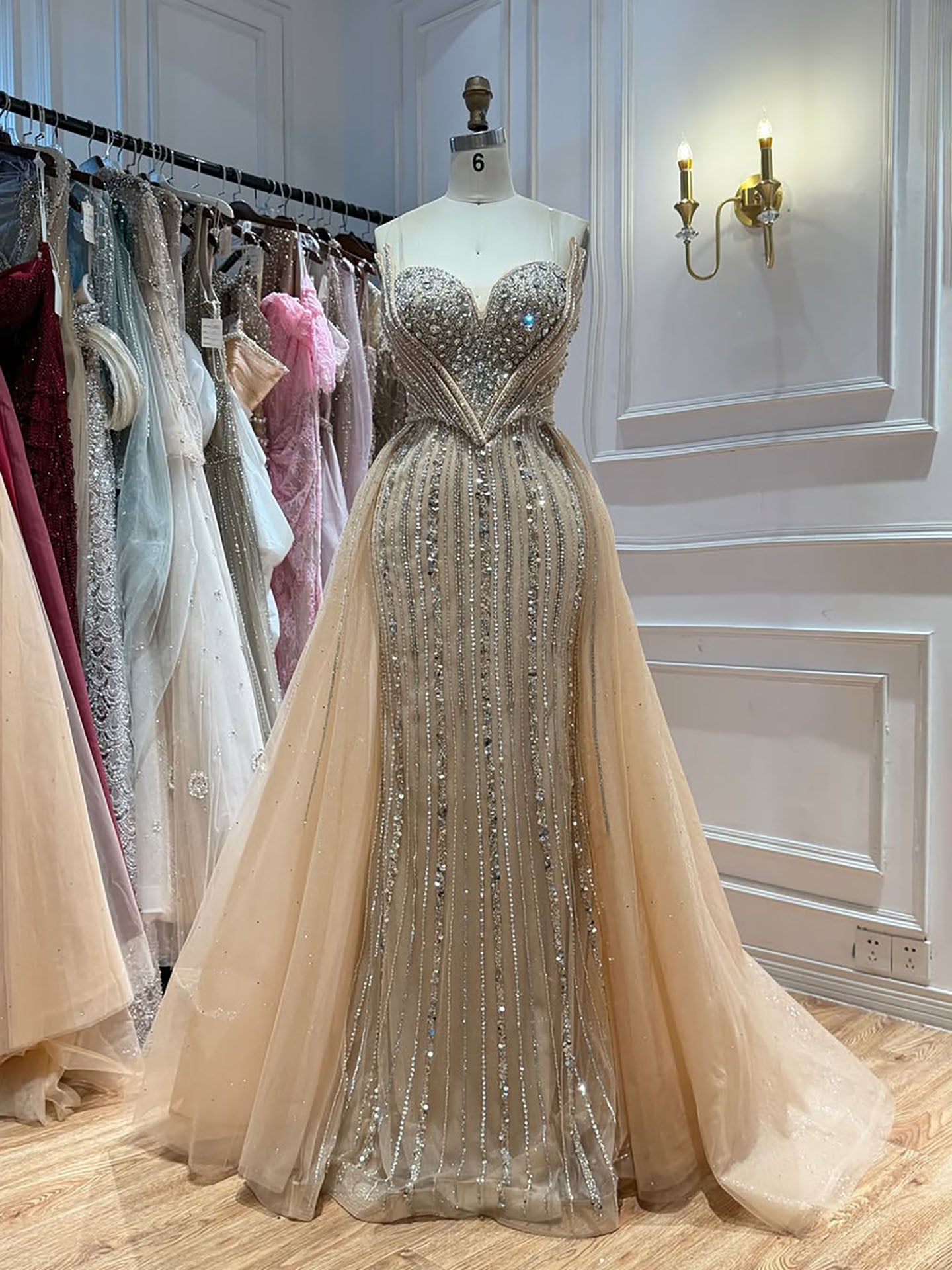 Luxury Nude Crystals Beaded Mermaid Evening Dress LA73892