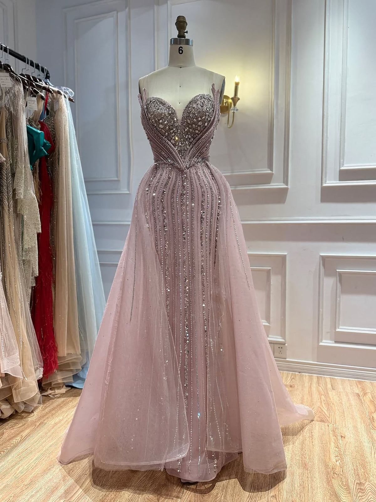 Luxury Nude Crystals Beaded Mermaid Evening Dress LA73892