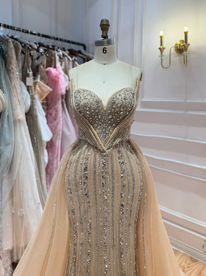 Luxury Nude Crystals Beaded Mermaid Evening Dress LA73892