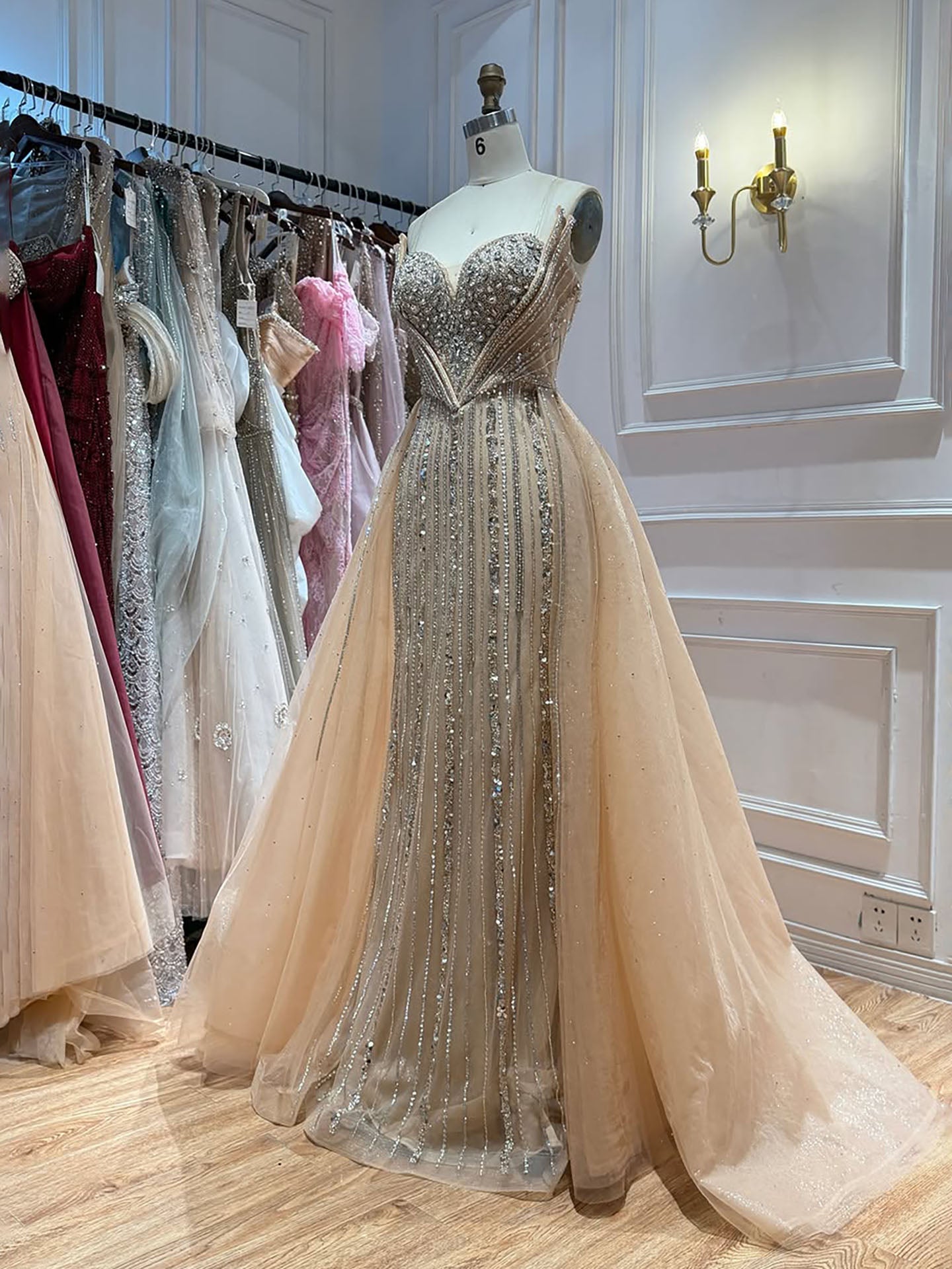 Luxury Nude Crystals Beaded Mermaid Evening Dress LA73892
