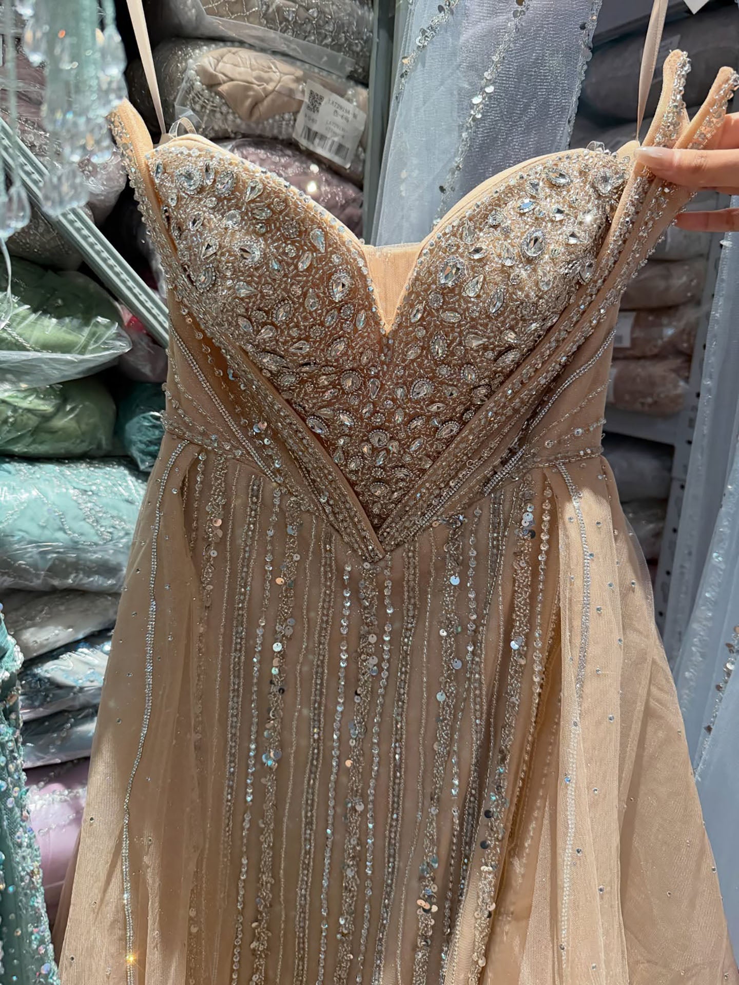 Luxury Nude Crystals Beaded Mermaid Evening Dress LA73892