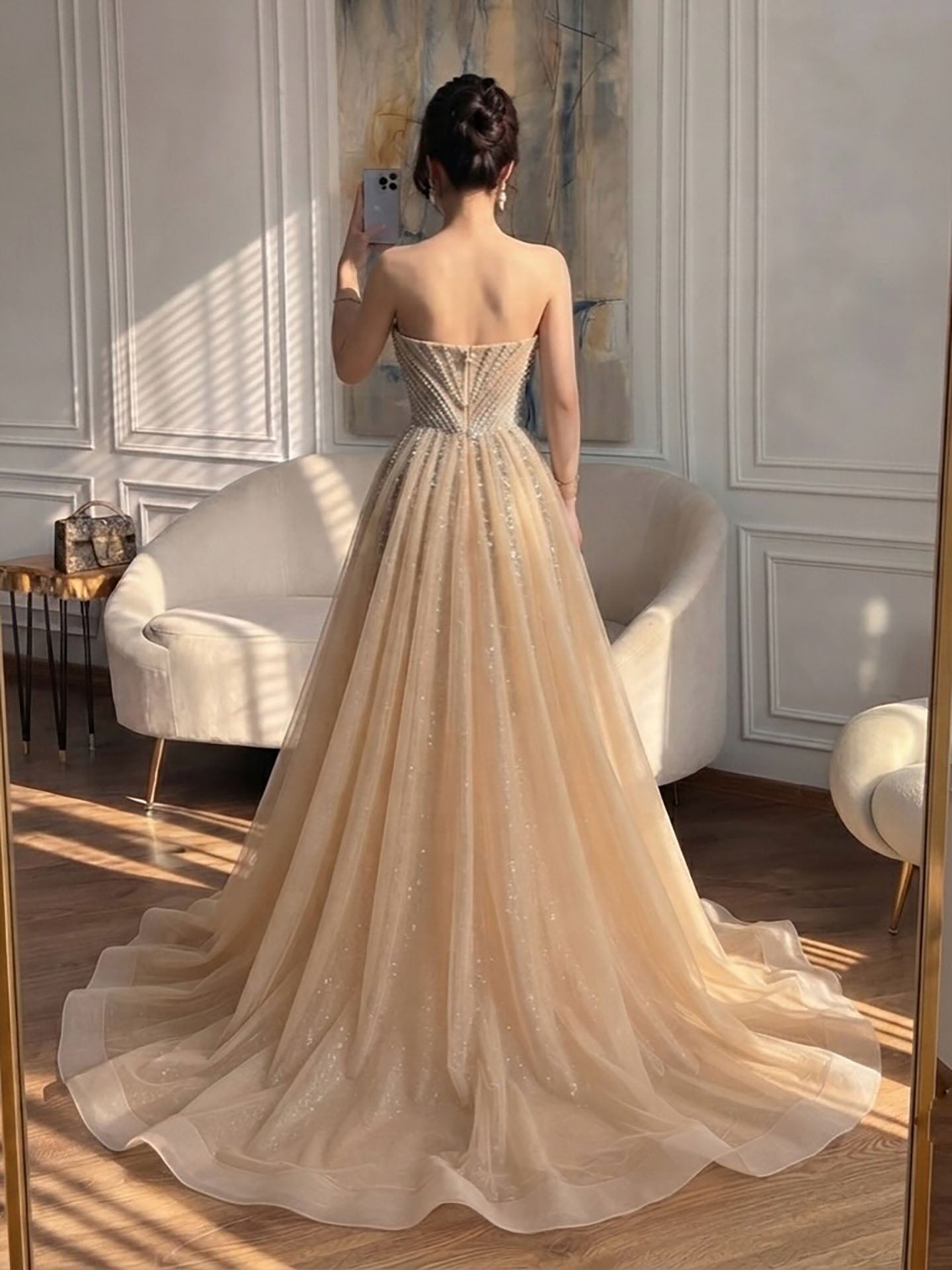 Luxury Nude Crystals Beaded Mermaid Evening Dress LA73892