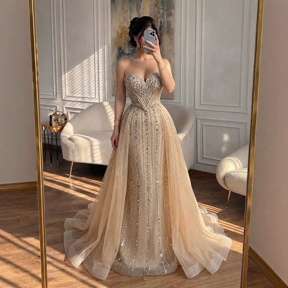 Luxury Nude Crystals Beaded Mermaid Evening Dress LA73892