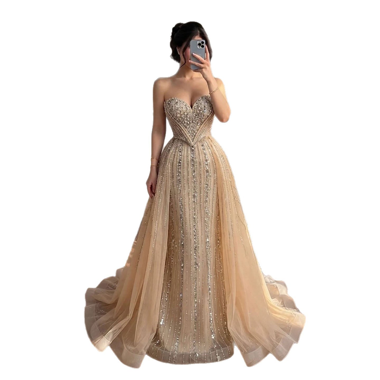 Luxury Nude Crystals Beaded Mermaid Evening Dress LA73892