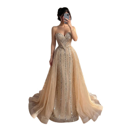 Luxury Nude Crystals Beaded Mermaid Evening Dress LA73892