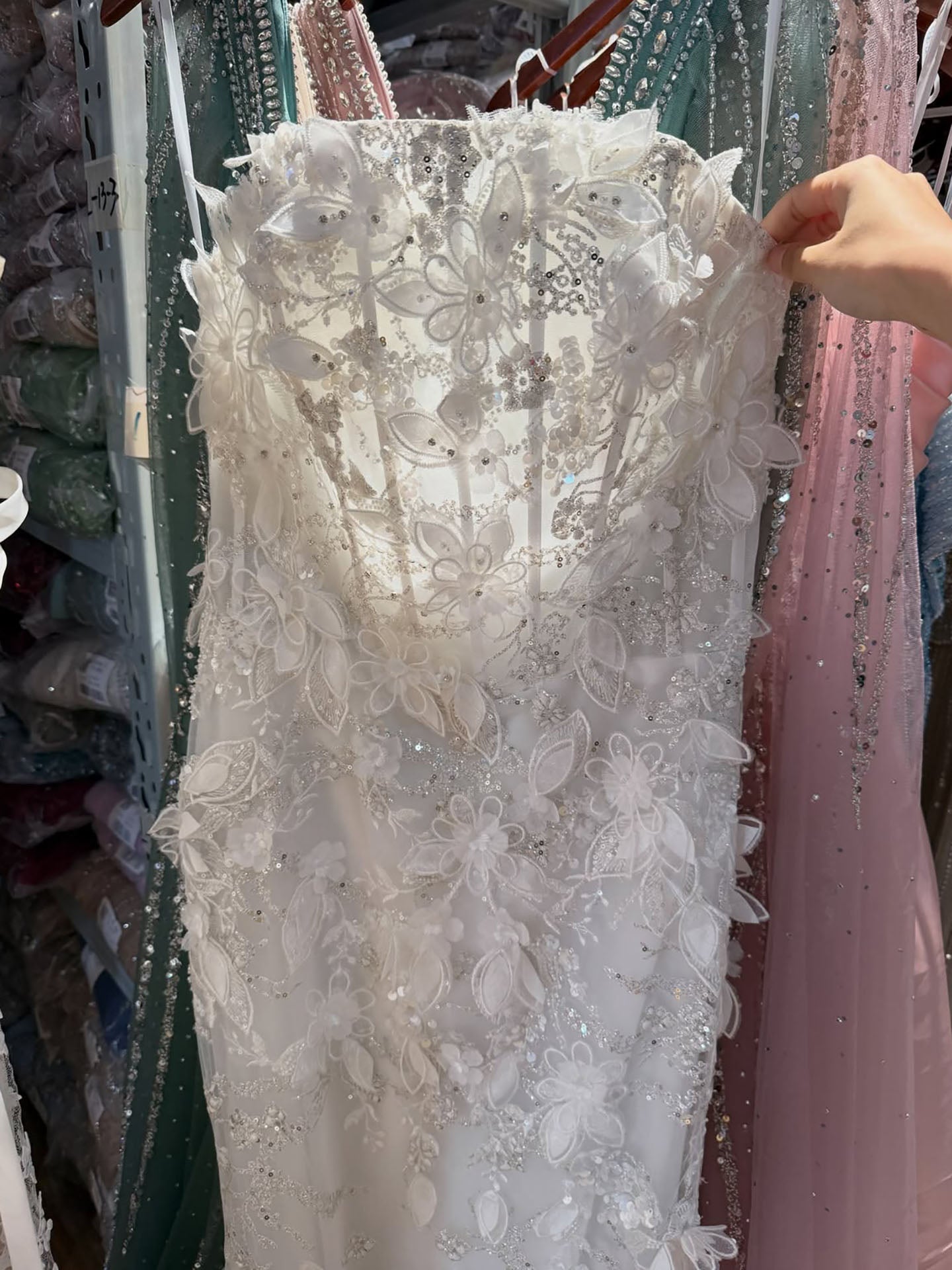 Luxury White 3D Floral Lace Strapless Mermaid Wedding Dress LA73901