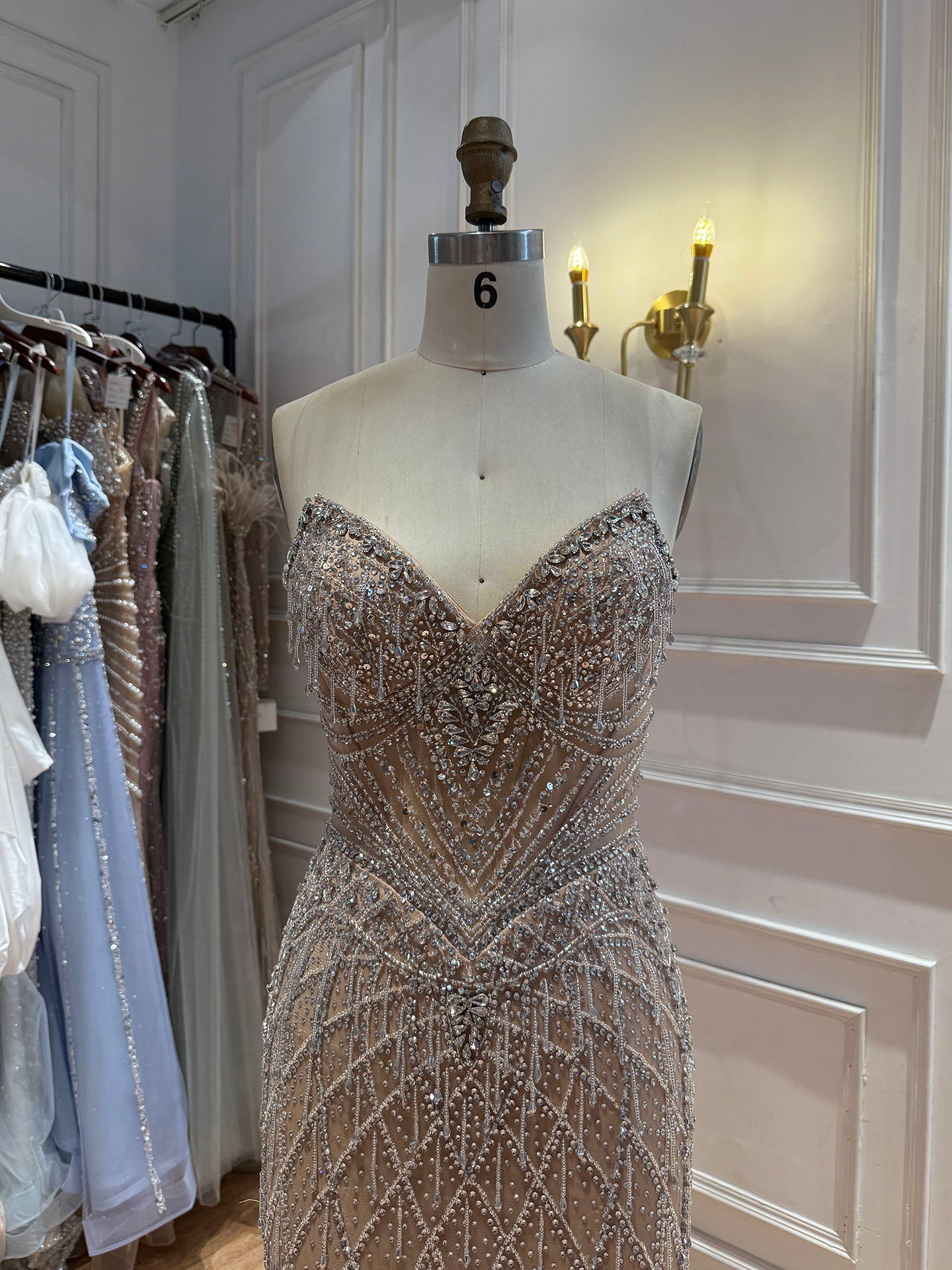 Luxury Nude High Neck Crystal Beaded Cape Sleeves Mermaid Dress LA73908