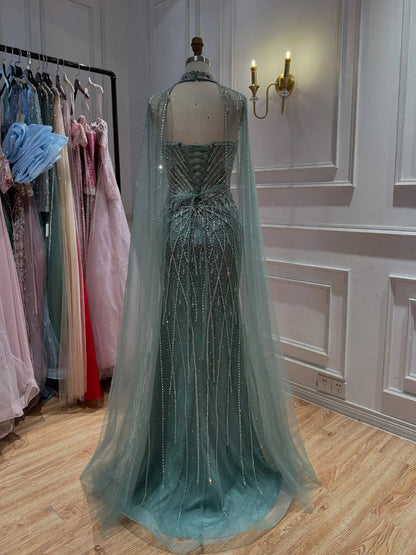 Luxury Nude Crystal Beaded Tassel Mermaid Evening Dress LA73908A