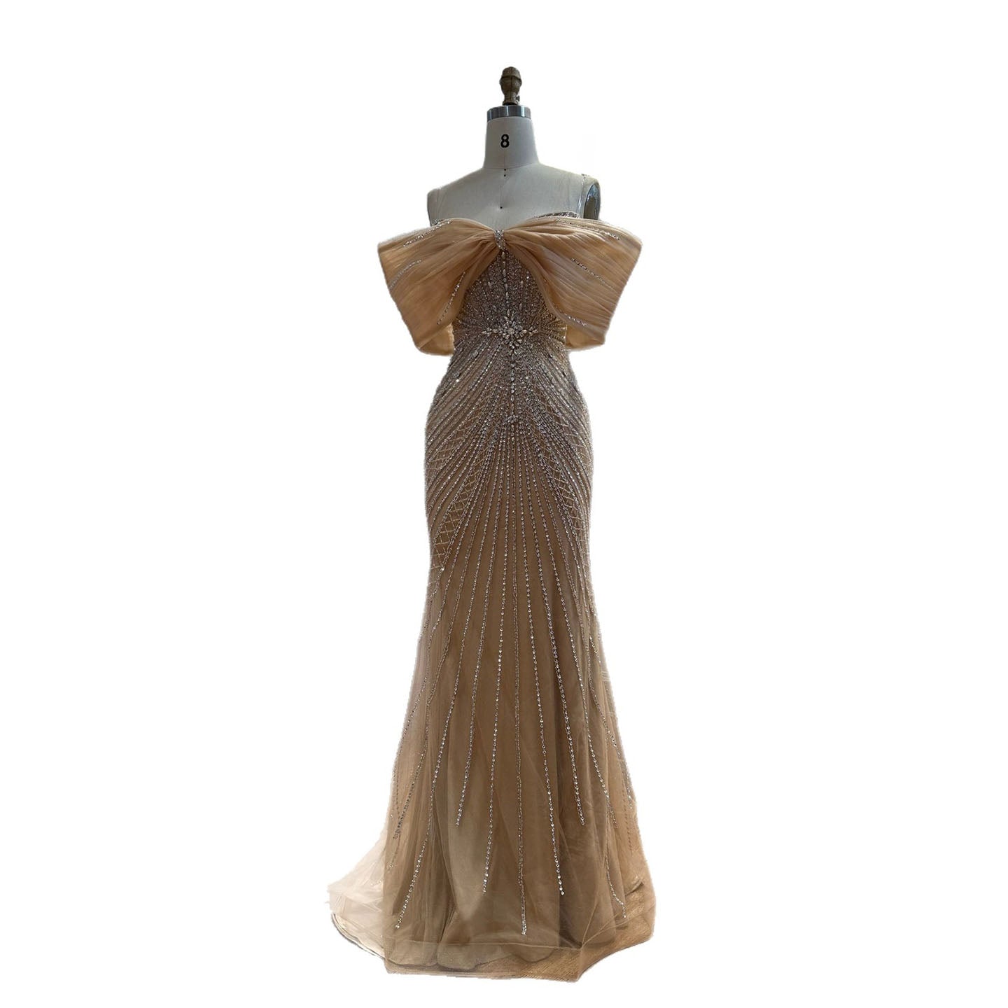 Luxury Nude Off Shoulder Crystal Beaded Mermaid Evening Dress LA73910