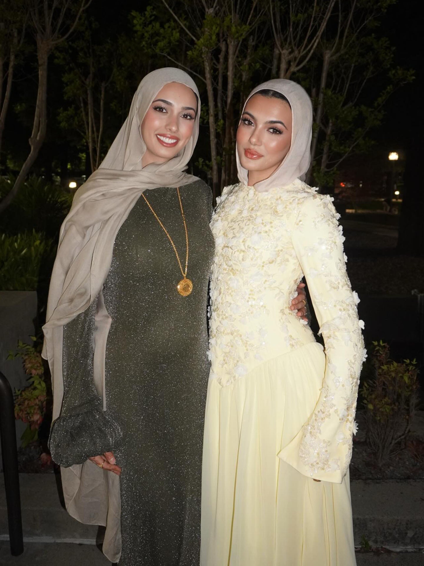 Luxury Yellow Muslim 3D Floral Beaded A Line Evening Dress LA73911