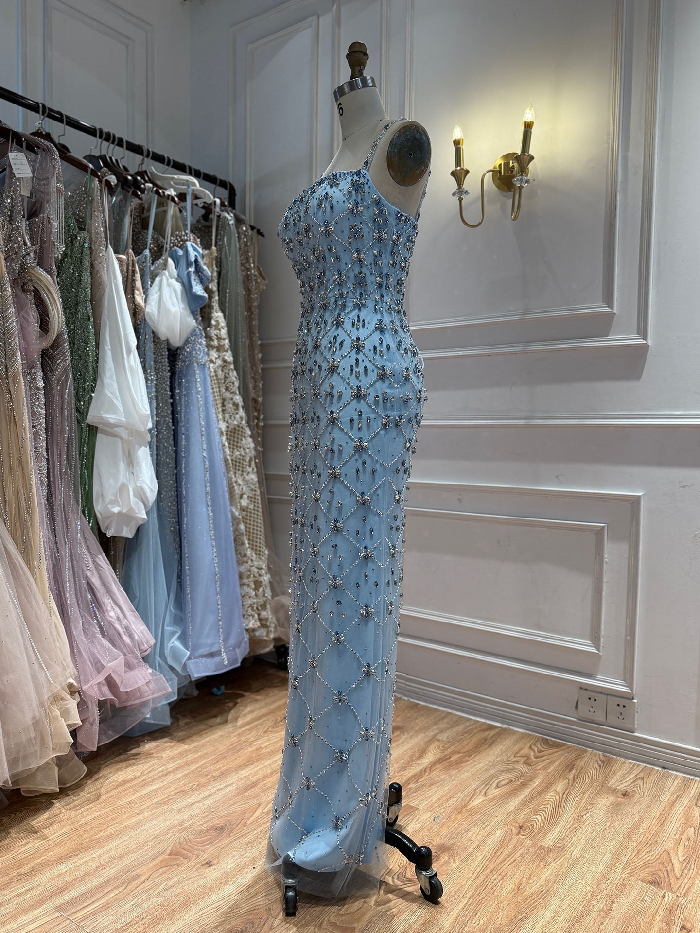 Luxury Blue Crystal Beaded Mermaid Dress With Overskirt LA73913