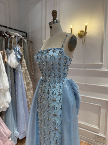 Luxury Blue Crystal Beaded Mermaid Dress With Overskirt LA73913