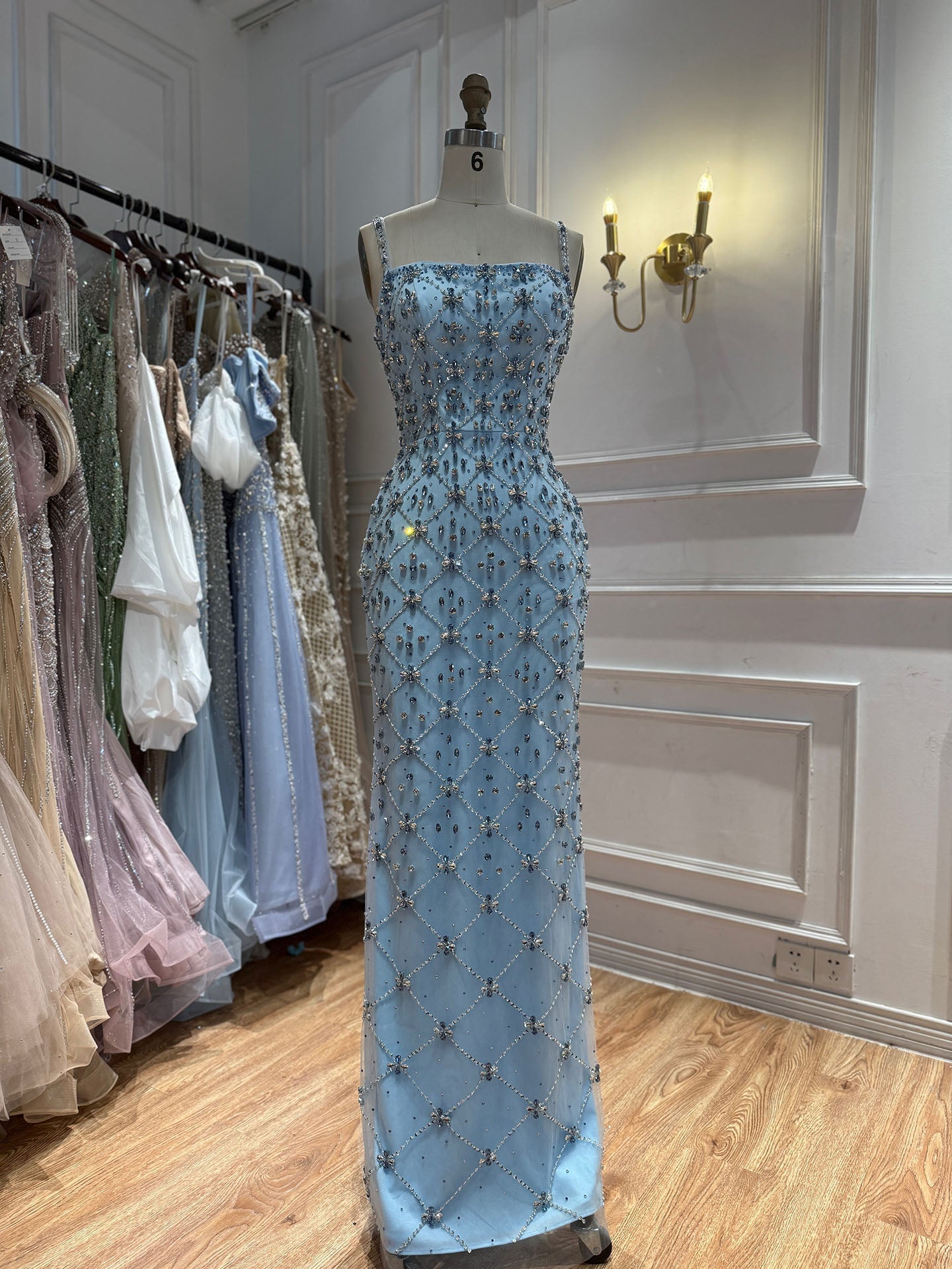 Luxury Blue Crystal Beaded Mermaid Dress With Overskirt LA73913