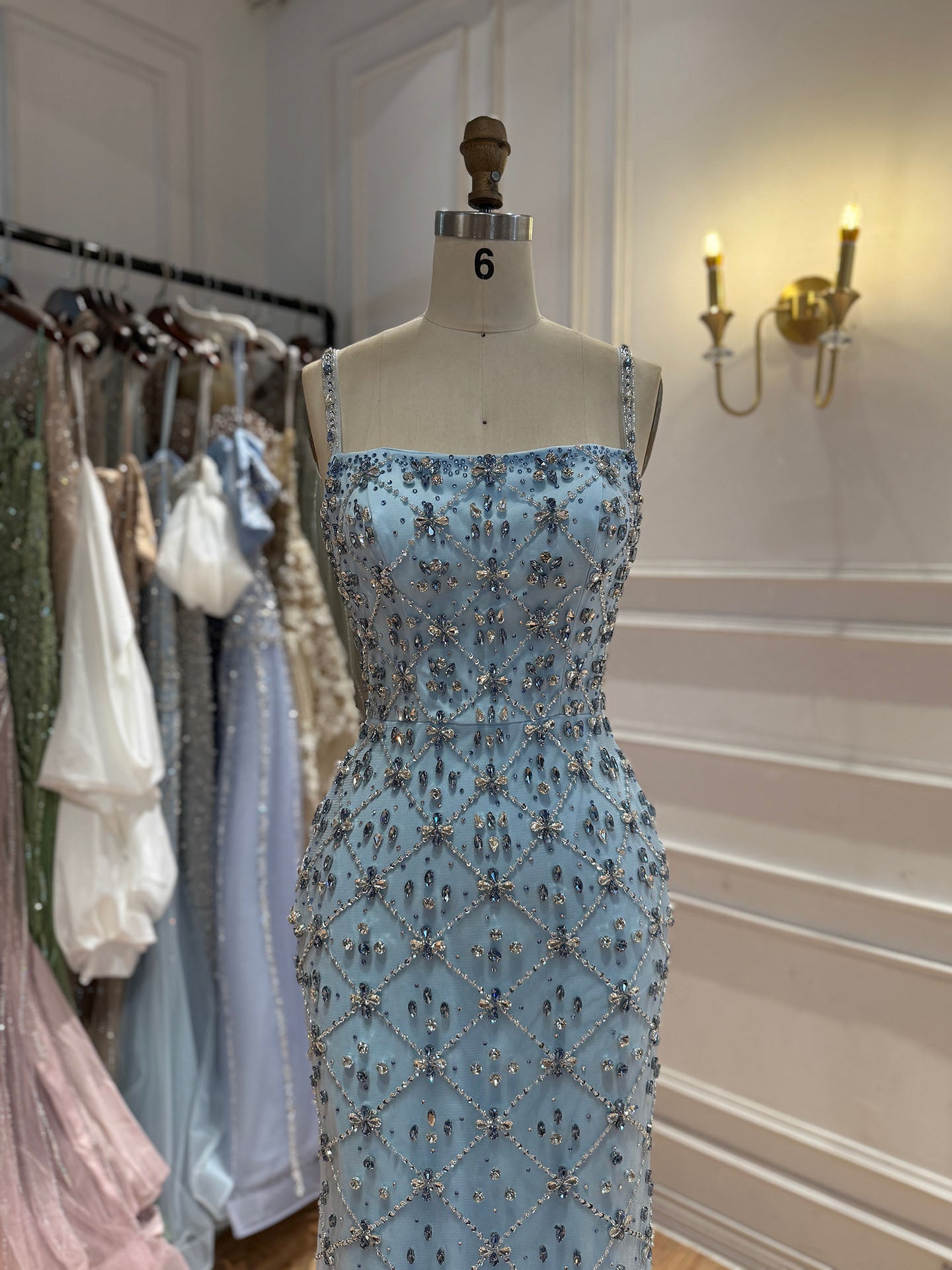 Luxury Blue Crystal Beaded Mermaid Dress With Overskirt LA73913